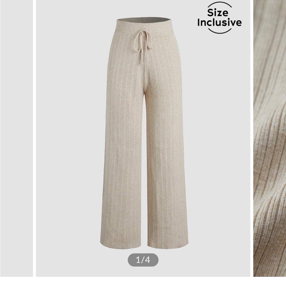 Wide Leg Ribbed Comfy Pants - Picture 3 of 5
